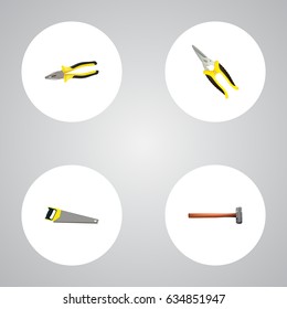 Realistic Scissors, Handle Hit, Pliers Vector Elements. Set Of Kit Realistic Symbols Also Includes Scissors, Sawmill, Tongs Objects.