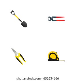 Realistic Scissors, Length Roulette, Tongs And Other Vector Elements. Set Of Tools Realistic Symbols Also Includes Shear, Roller, Measure Objects.