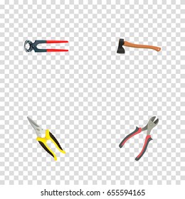 Realistic Scissors, Tongs, Forceps And Other Vector Elements. Set Of Instruments Realistic Symbols Also Includes Pincers, Ax, Scissors Objects.