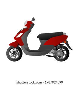 Realistic scooter in red color. Side view scooter. Stock vector illustration on a white isolated background. 