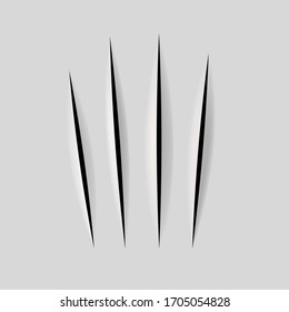 Realistic scratch claws of animal. Hole in sheet of paper with torn edges. Vector illustration