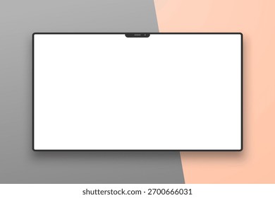 Realistischer Bildschirm auf beige-grauem Hintergrund. Ein leeres Layout, eine Monitorvorlage oder ein Bildschirm, der Ihrem Design entspricht. Vektor-EPS 10.