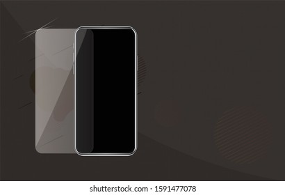 Realistic screen protector banner. Vector eps10 realistic smartphone template. Phone frame with empty display. Stock illustration with copy space