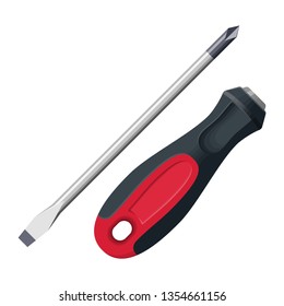 Realistic screwdriver isolated on white background. Hand tools for repair and construction. Crosshead and flathead phillips screwdriver, Vector illustration