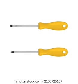 Realistic screwdriver on white background. Screwdriver flat and cross.  Vector illustration.