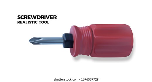 Realistic screwdriver. Realistic vector illustration of a hand tool on a white background. Labour day holiday design.