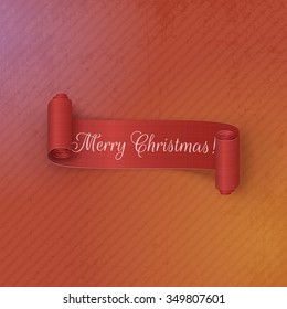 Realistic scroll red Banner with Merry Christmas Text. Vector Illustration
