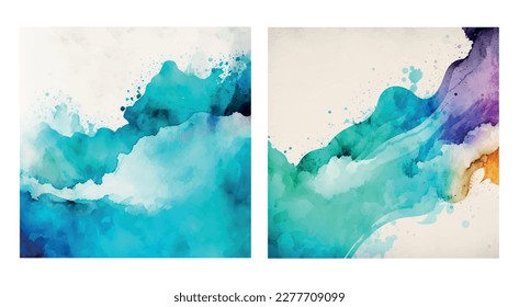 Realistic sea blue watercolor texture on white background - Vector illustration