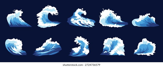 Ilustrações reais de ondas do mar em várias formas