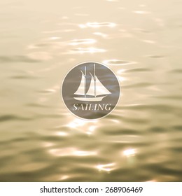 Realistic sea waves background with circular caption. Template for web sites and other projects with travel and sea imagery.