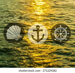 Realistic sea waves background with circular caption. Template for web sites and other projects with travel and sea imagery.