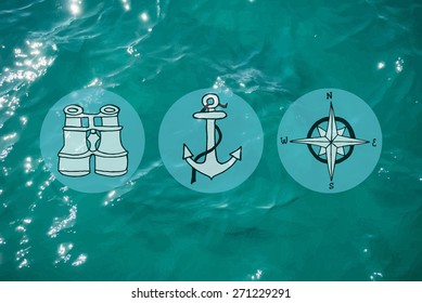 Realistic sea waves background with circular caption. Template for web sites and other projects with travel and sea imagery.