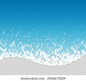 Realistas olas de mar con rayas de espuma cerca de la orilla. Ilustración vectorial de vista superior sobre fondo transparente. Colores globales