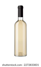 Realistic sealed transparent glass bottle of white wine vector illustration