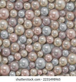 Realistic seamless background of multiple colorful pearls - vector eps10 illustration. Multicolored gemstones texture. 3d iridescent pearl beads surface.