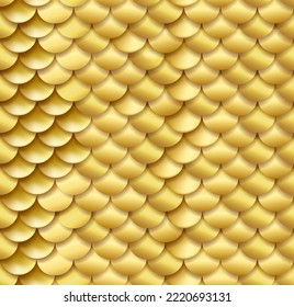 La serpiente de peces dorados realistas escala el patrón de textura vectorial de fondo en colores dorados. Fondo de vida salvaje dorado amarillo.