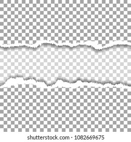 Realistic seamless hole in sheet of paper with torn edges on transparent background. Vector illustration