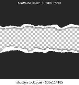 Realistic seamless hole in sheet of paper with torn edges on transparent background. Vector illustration