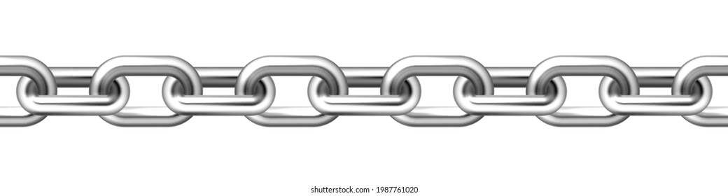 Realistic seamless metal chain with silver links isolated on white background. Vector illustration.