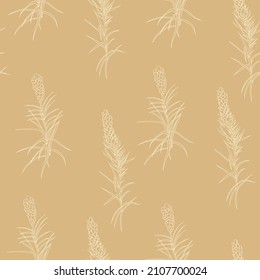 realistic seamless pattern in natural beige shades with silhouettes and graphic drawn herbs in vector for textile and surface design in vintage and boho stily