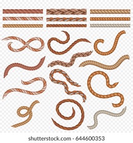 Realistic seamless rope and nautical cables vector set