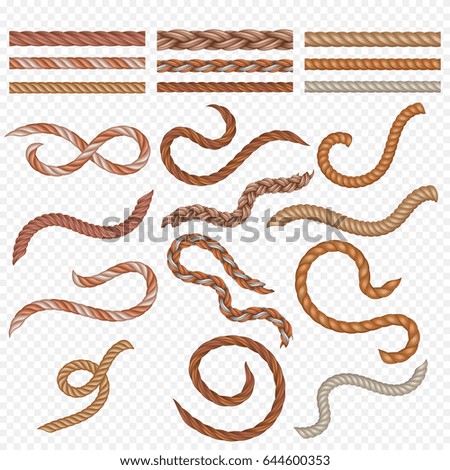 Realistic seamless rope and nautical cables vector set