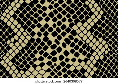 Realistic seamless snake skin pattern featuring black scales on beige color background.