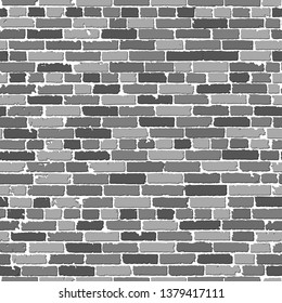 Realistic seamless texture of black and white old brick wall with shadows. Detailed seamless pattern. Modern backdrop abstract. Vector illustration