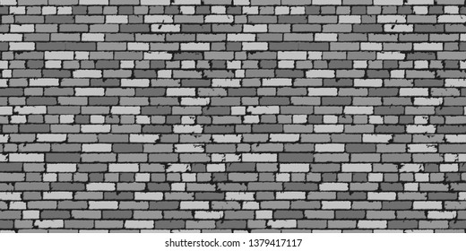 Realistic seamless texture of black and white old brick wall with shadows. Detailed seamless pattern. Modern backdrop abstract. Vector illustration