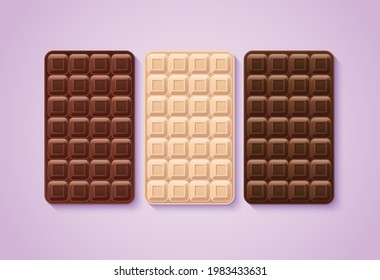 Realistische nahtlose Textur mit Weißabgleich-, Milch- und Schwarzschokoladenset, Vektorgrafik 10EPS