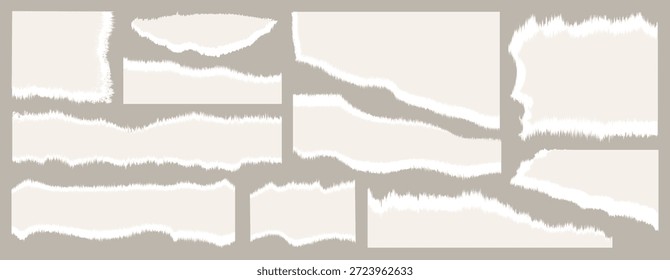Realista hoja de papel rasgada o rasgada sin costuras o arte de Clip de periódico con bordes para redes sociales. etiqueta de papel de plástico rasgado, nota pegajosa realista o pegatina, fondo de recorte de página dañado
