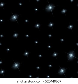 Realistic seamless vector image of the night sky with stars and galaxies.