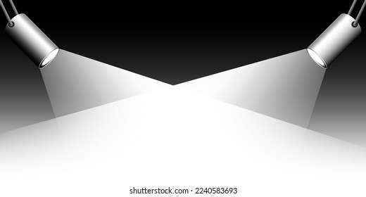 realistische Suchscheinwerfer. Festlicher Hintergrund. Vektorgrafik. Stockbild.