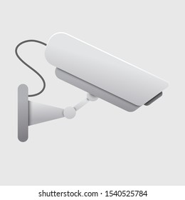 Realistic security camera concept on gray background. Isolated vector illustration