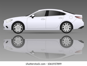 Realistic sedan car model. The ability to easily change the color. vector realistic car sedan illustration. Side view. White  body color. Auto realistic luxury car sedan service. Repair. Wash. Service