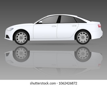 Realistic sedan car model. The ability to easily change the color. vector realistic car sedan illustration. Side view. White body color. Auto realistic luxury car sedan service. Repair. Wash. Service
