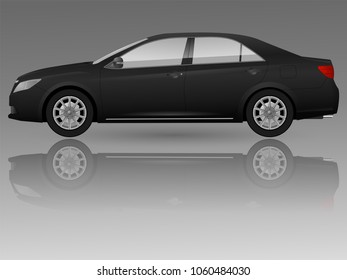 Realistic sedan car model. All elements car in groups on separate layers. The ability to easily change the color. vector car sedan illustration. Side view. Black body color. Auto car service. Repair.
