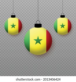 Realistic Senegal Flag with flying light balloons. Decorative elements for national holidays.
