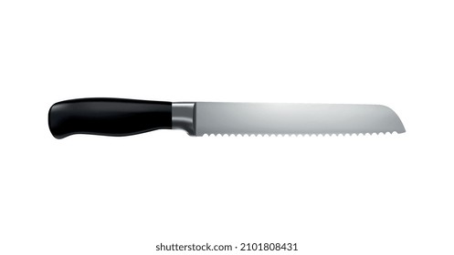 Cuchillo de pan realista serrado con ilustración vectorial de mango negro