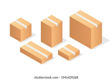 Realistic set 3d box for concept design. Isometric illustration concept. 3d sign. Open gift box. Cube set isolated vector icon. Mail icon.