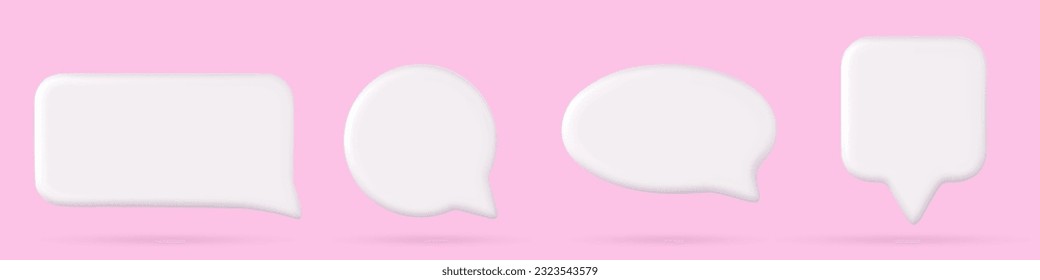 Realistic set of 3D speech boxes isolated on background. Vector illustration of round, square, rectangle, oval shape dialogue boxes with shadows. Blank white message, comment frames for social media