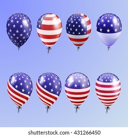  realistic set balloons with American patriotic symbols. vector illustration