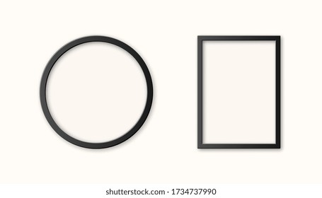 Realistic set black plastic picture frame isolated on white background. Frame for your presentations. Vector illustration.