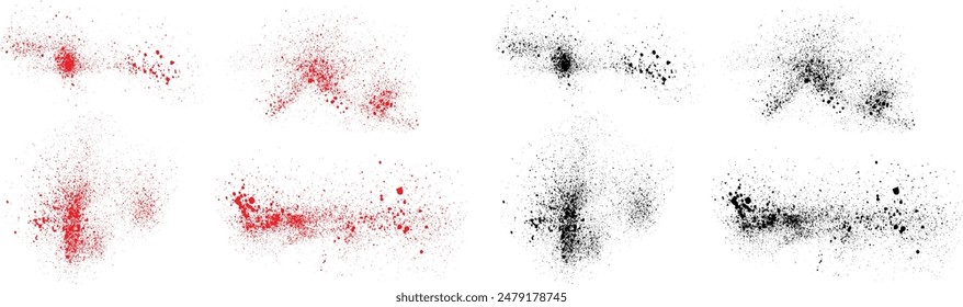 Realistic set of black and red color distressed grunge texture background. Decorative paintbrush background