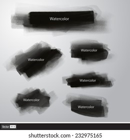 Realistic set black texture brush. Vector watercolor illustration