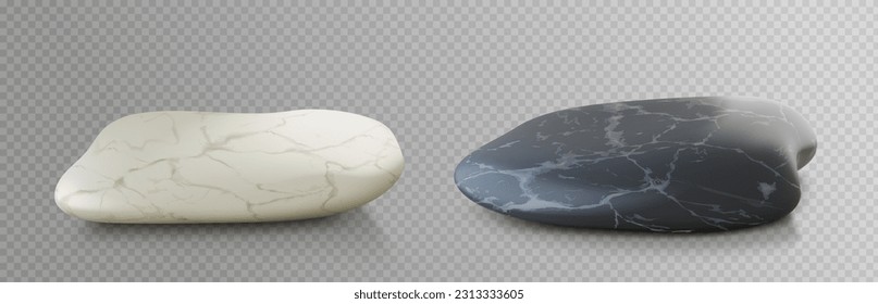 Conjunto realista de plataformas de piedra de mármol blanco y negro sobre fondo transparente. Ilustración vectorial de rocas naturales para presentación de productos de belleza de lujo, accesorio de diseño interior, masaje de spa