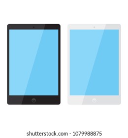 Realistic set of black & white smart digital tablets with blue screen icon, flat design interface element for app ui ux web eps 10 vector isolated on white background