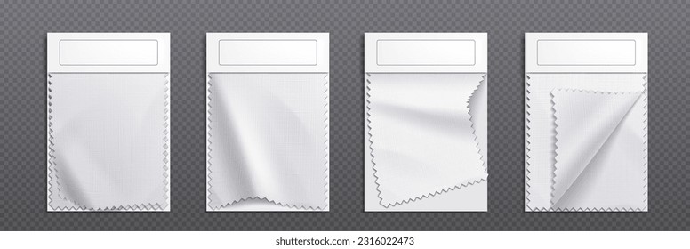 Conjunto realista de pantallazos de tela en blanco aislados sobre fondo transparente. Ilustración vectorial de muestras de tela para la recolección de moda, interiores, muebles, ideas de diseño de papel pintado. Equipo de control