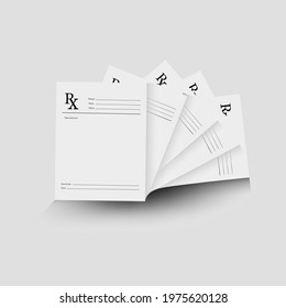 Realistic  set of blank medical prescription form isolated on white background.Vector illustration of Rx pad template.Healthcare, hospital, and medical diagnostics concept.