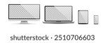 Realistic set of blank screens display monitor, laptop, tablet, smartphone, mockup vector illustration.